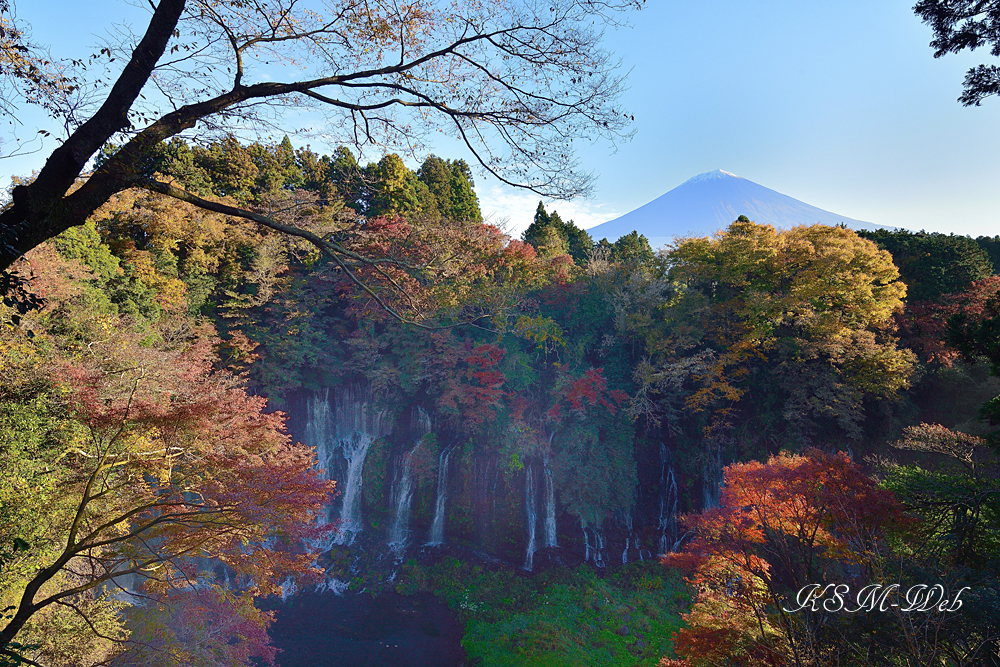 白糸の滝の紅葉と富士山