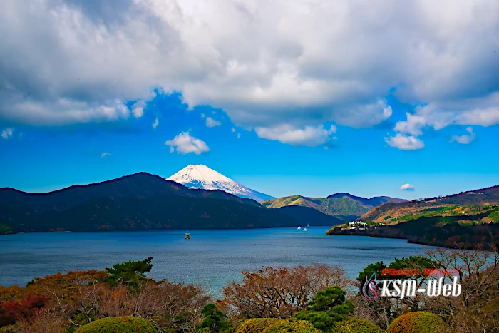 恩師箱根公園からの芦ノ湖と富士山の画像