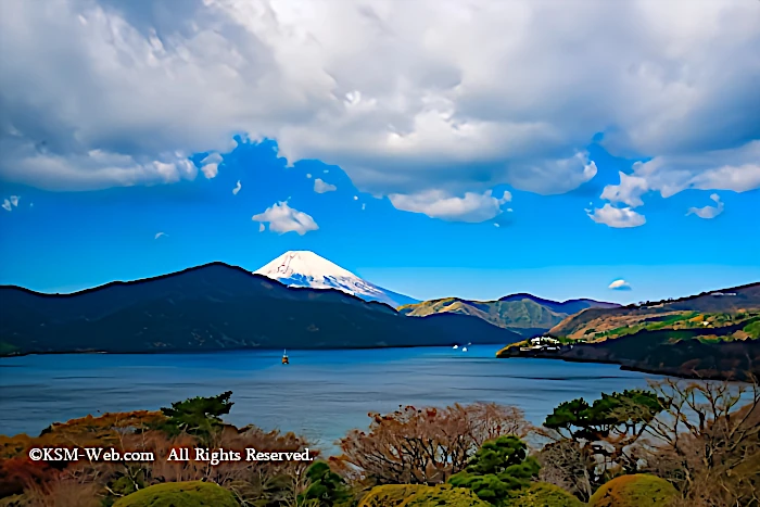 恩師箱根公園からの芦ノ湖と富士山の画像