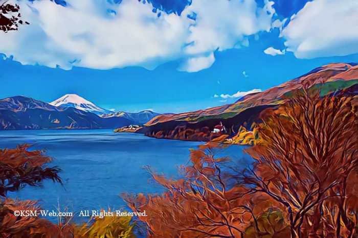箱根芦ノ湖と富士山の画像
