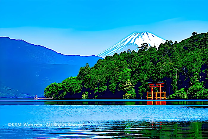 箱根芦ノ湖平和の鳥居と富士山