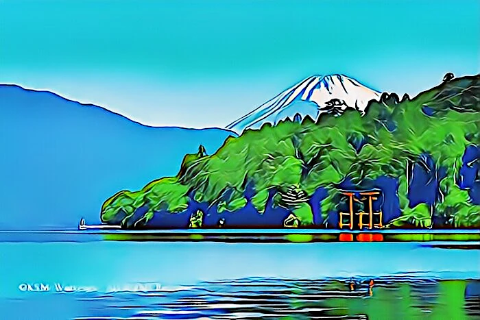 箱根芦ノ湖平和の鳥居と富士山