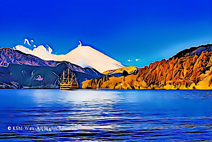 箱根芦ノ湖と富士山と海賊船
