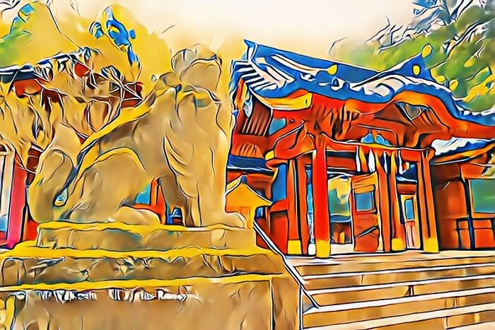 箱根神社神門と狛犬